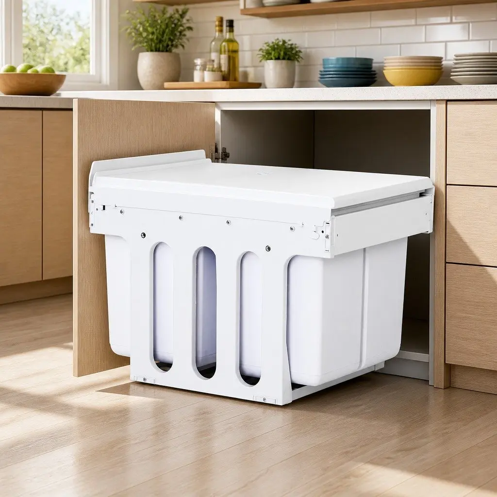 Pull Out Kitchen Waste Bin Double Compartment 2x15L Sliding Cabinet Organiser