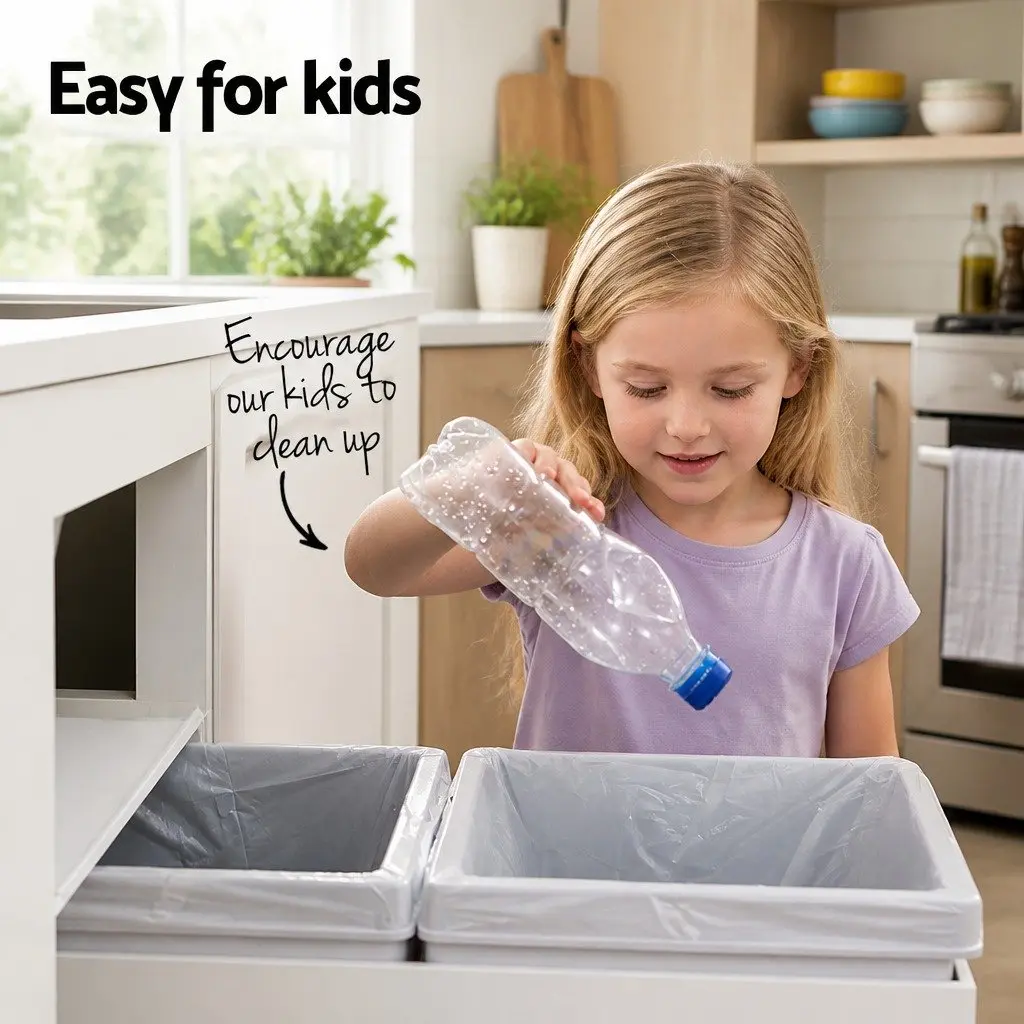 Pull Out Kitchen Waste Bin Double Compartment 2x15L Sliding Cabinet Organiser