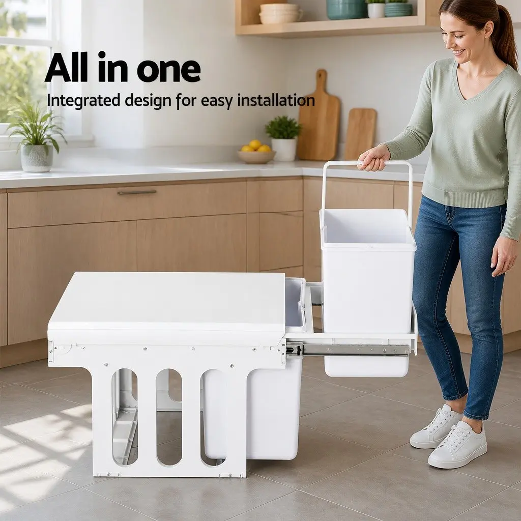 Pull Out Kitchen Waste Bin Double Compartment 2x15L Sliding Cabinet Organiser
