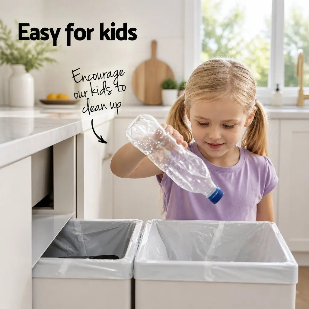 Pull Out Bin Kitchen Double Basket 2x20L Under Bench Waste Organizer White