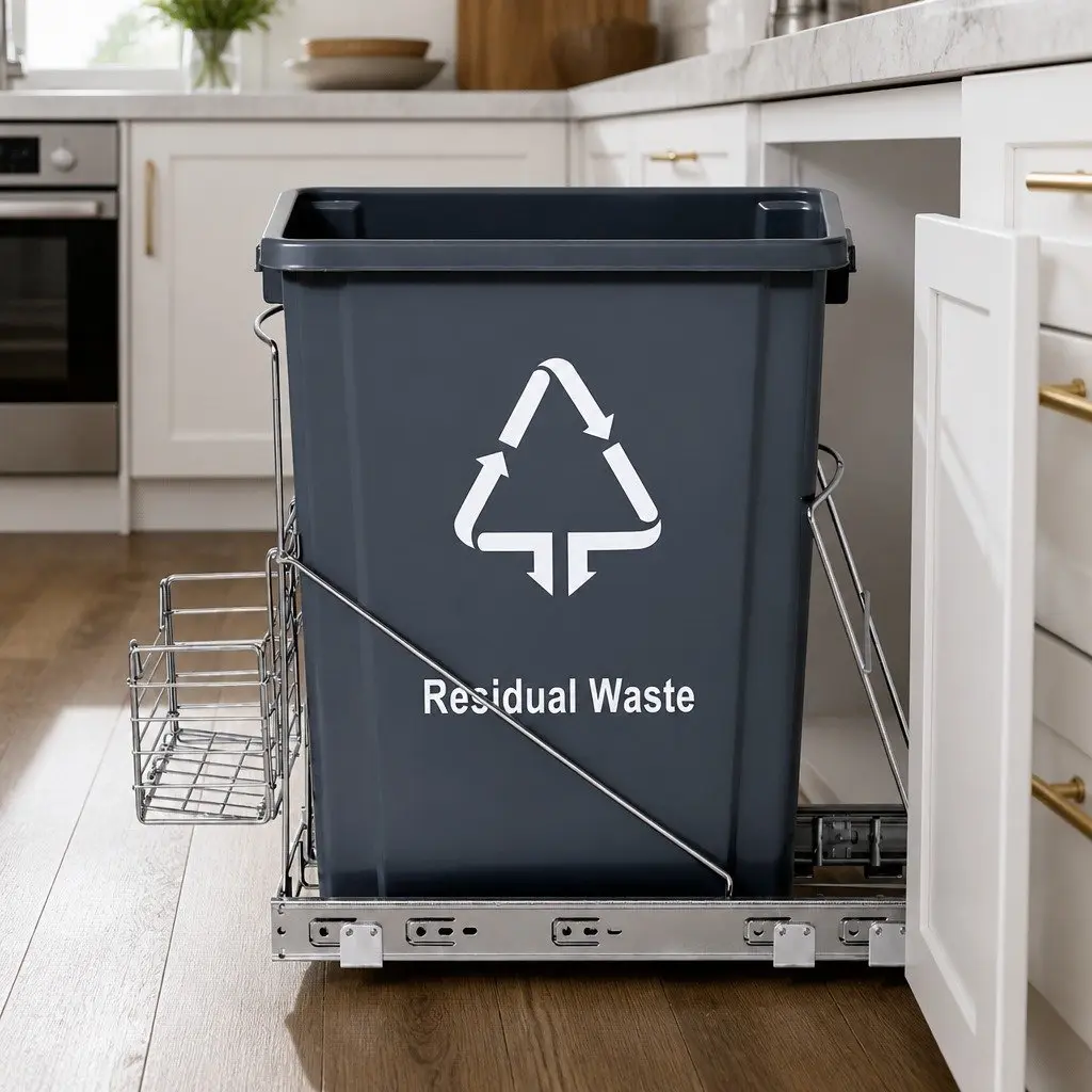 Pull Out Bin Kitchen Cabinet Slide Garbage Rubbish Waste Basket 40L Storage