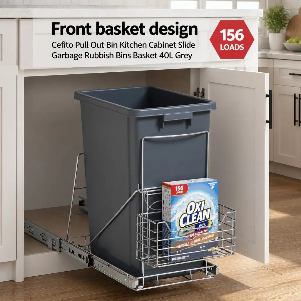 Pull Out Bin Kitchen Cabinet Slide Garbage Rubbish Waste Basket 40L Storage