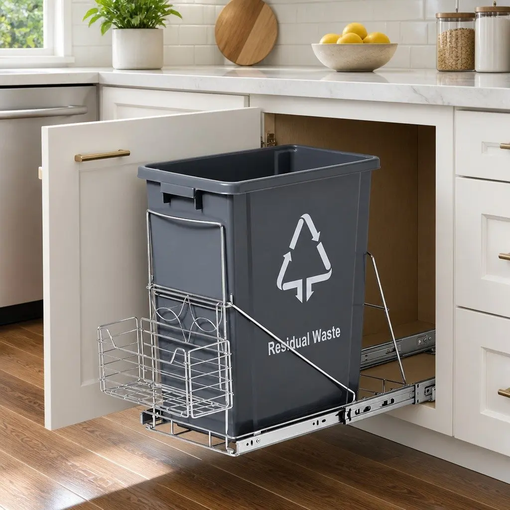 Pull Out Bin Kitchen Cabinet Slide Garbage Rubbish Waste Basket 40L Storage