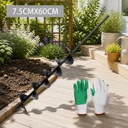 Power Garden Auger Drill Bit Earth Planter 75mm x 600mm Black Soil Auger
