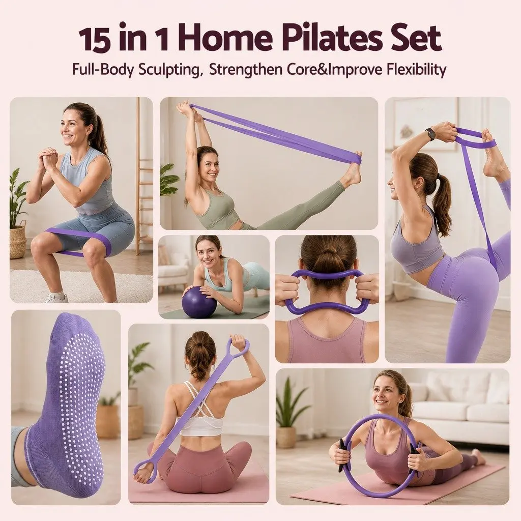 Pilates Ring Set 34cm Pilates Ring 25cm Mini Yoga Ball Resistance Bands Home Workout Equipment