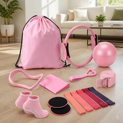 Pilates Ring Set 15 Pieces Home Workout Kit with Yoga Ball Resistance Bands