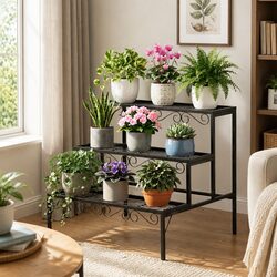 3 Tier Metal Plant Stand Corner Shelf Flower Pot Holder Indoor Outdoor Display
