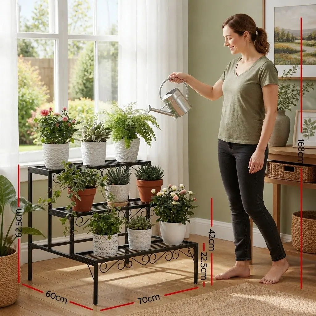 3 Tier Metal Plant Stand Corner Shelf Flower Pot Holder Indoor Outdoor Display