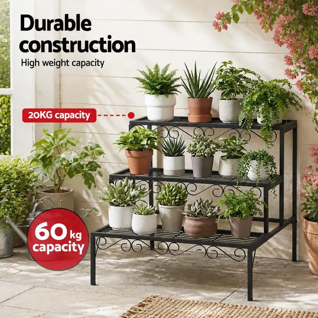 3 Tier Metal Plant Stand Corner Shelf Flower Pot Holder Indoor Outdoor Display