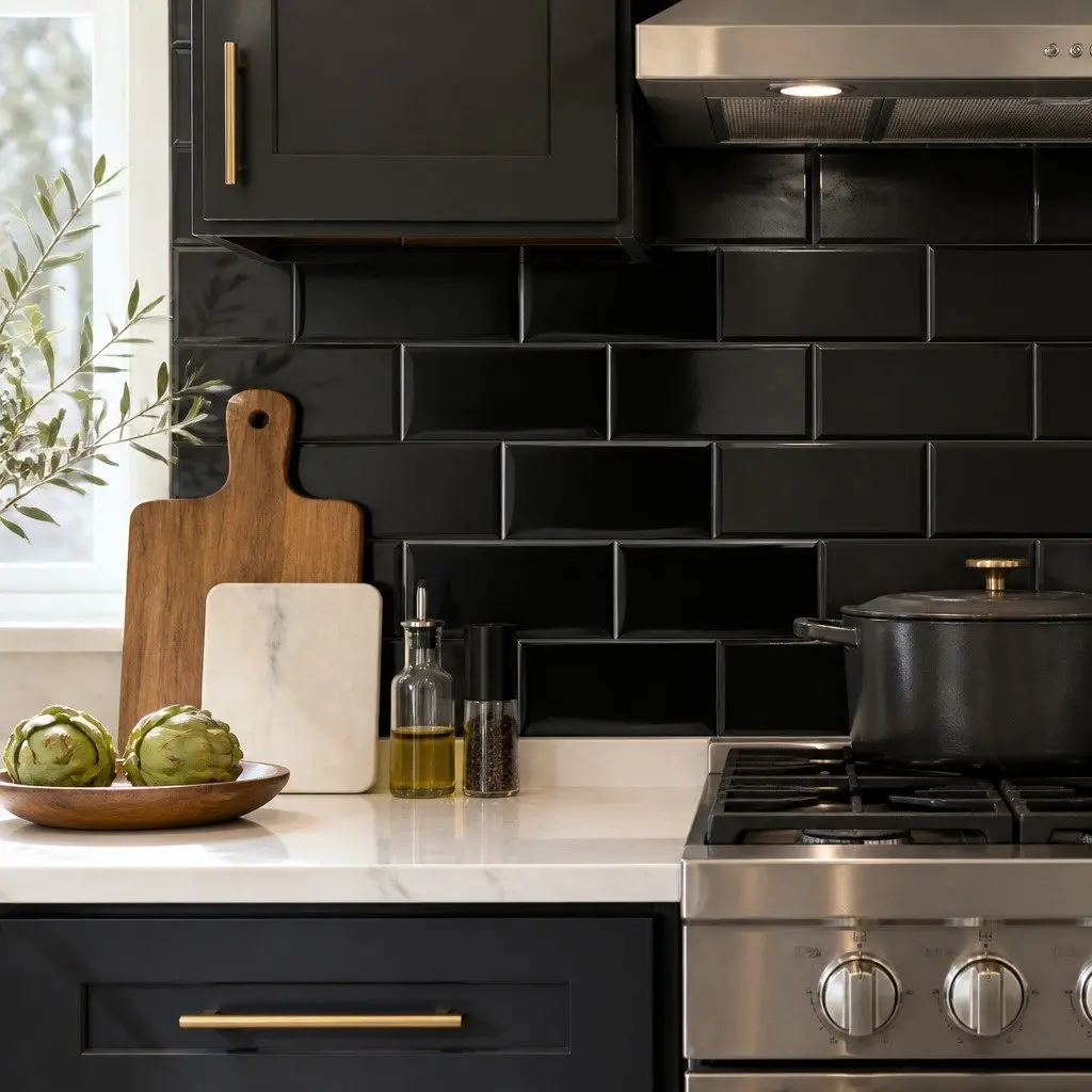 Peel and Stick Black Subway Tiles 3D Textured Waterproof 32x27cm 10 Sheets