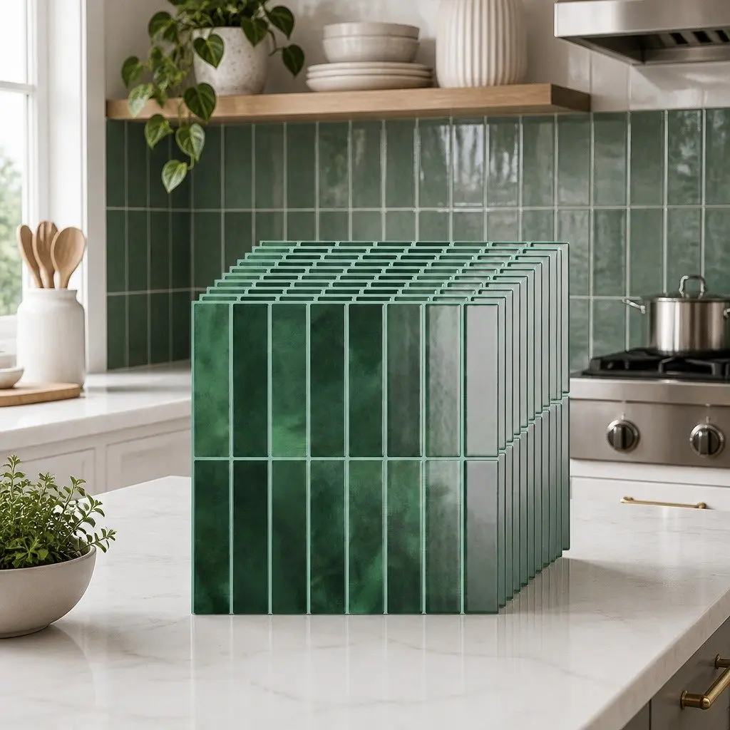 3D Green Peel and Stick Tiles