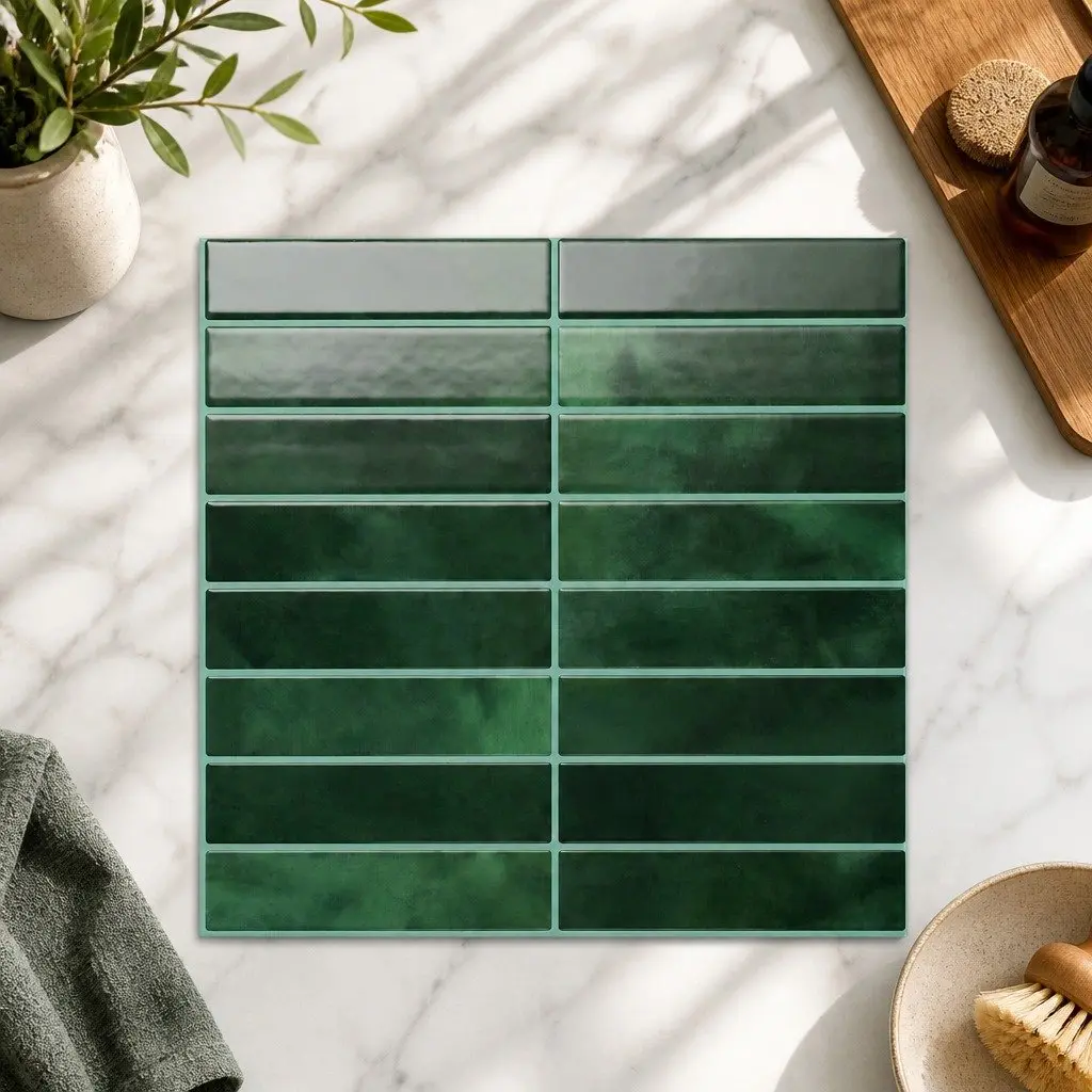 3D Green Peel and Stick Tiles