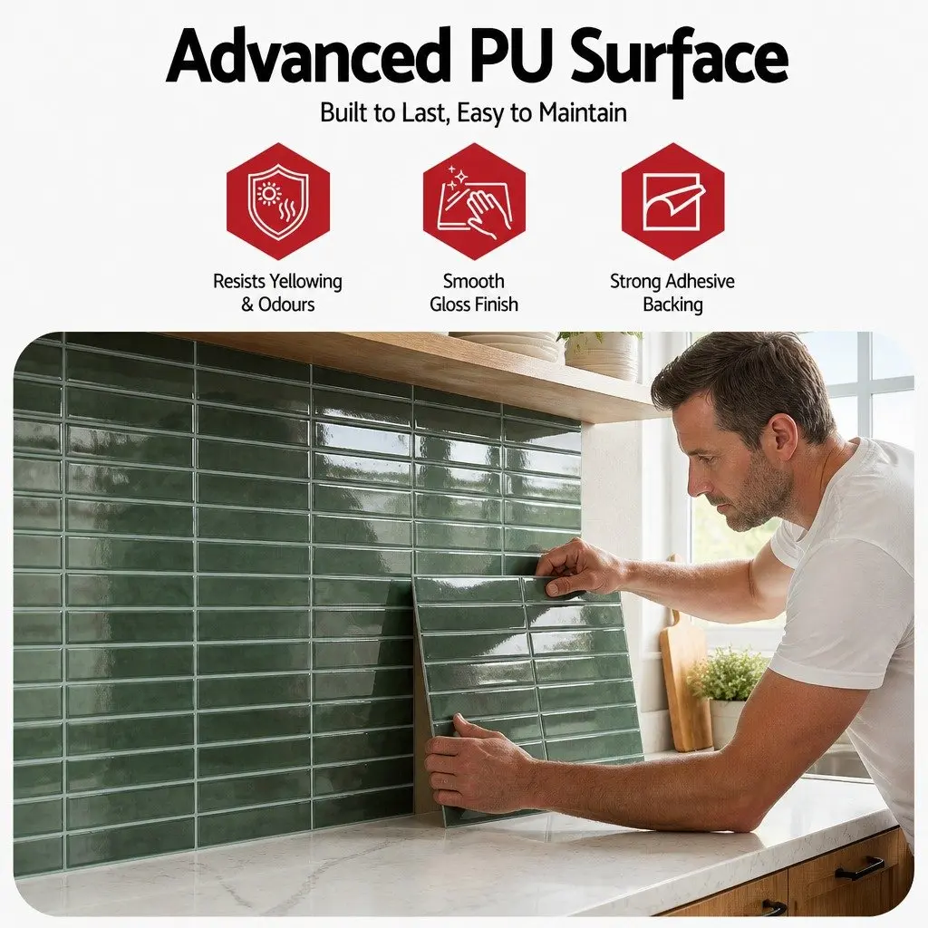 3D Green Peel and Stick Tiles