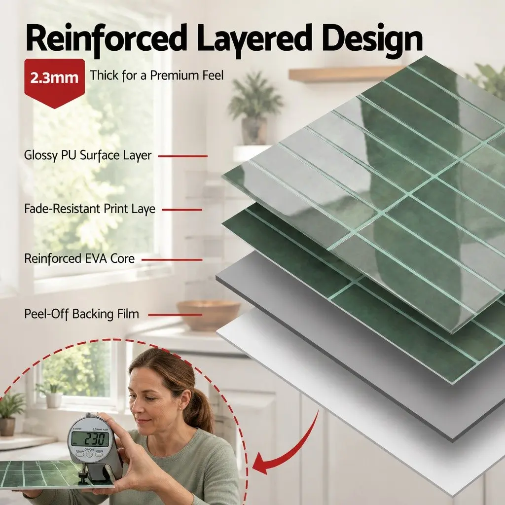 3D Green Peel and Stick Tiles