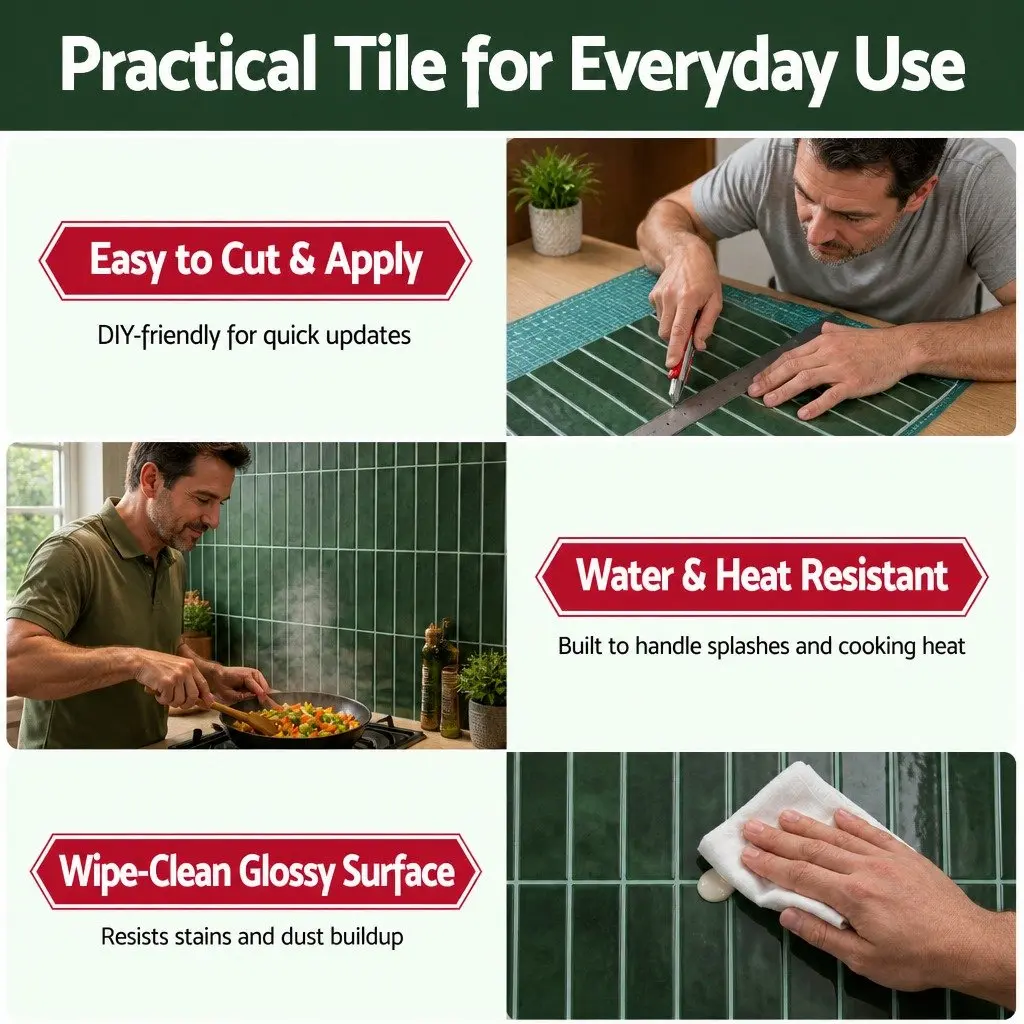 3D Green Peel and Stick Tiles