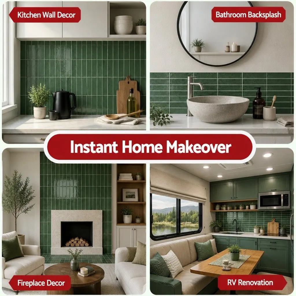 3D Green Peel and Stick Tiles