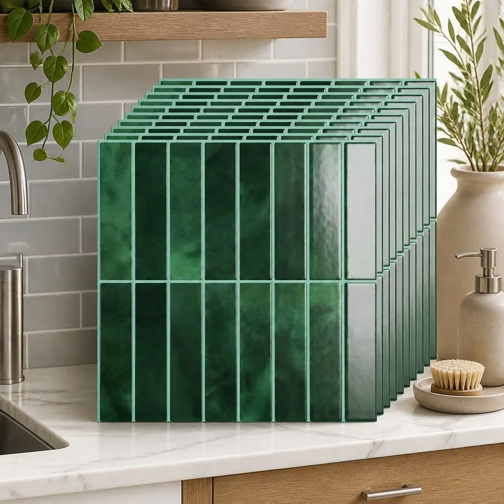 3D Green Peel and Stick Tiles