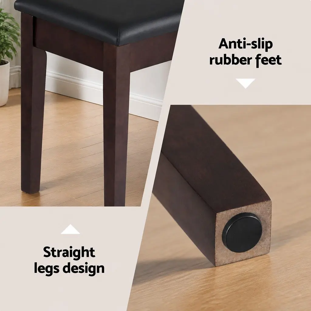 Piano Bench Stool Wooden Frame PU Leather Seat Cushion with Storage 55 x 34 x 50cm