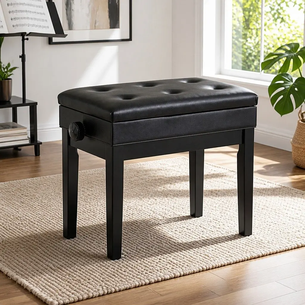 Adjustable Piano Bench Wooden Keyboard Seat Padded Music Chair with Storage