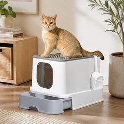 Your Cat's Secure Grey Enclosed Litter Box
