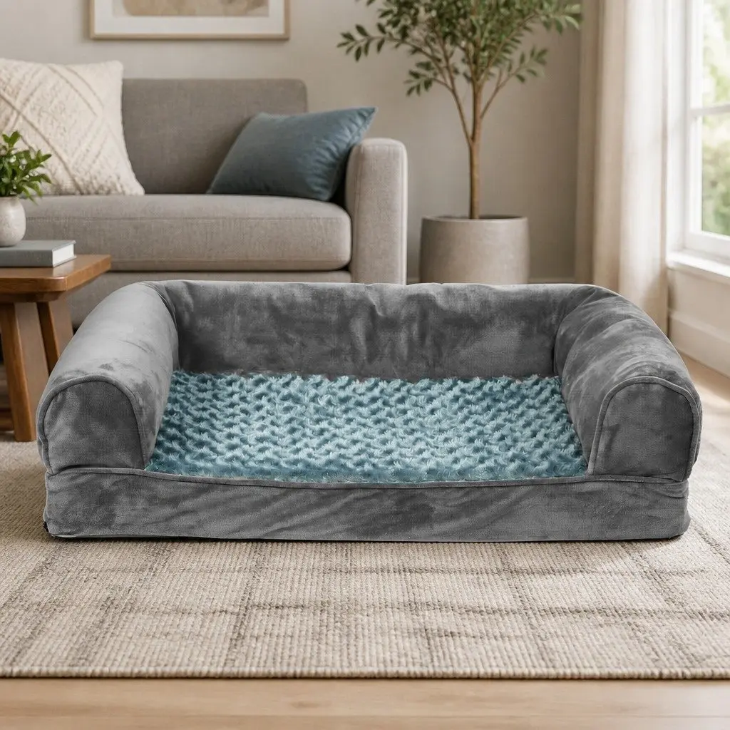 Orthopaedic Dog Bed Soft Warm Memory Foam Large Grey Sofa Lounger
