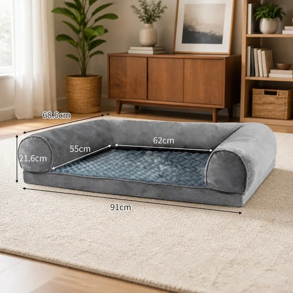 Orthopaedic Dog Bed Soft Warm Memory Foam Large Grey Sofa Lounger