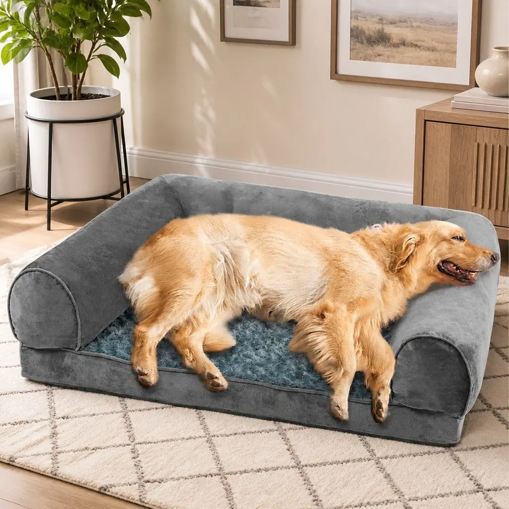 Orthopaedic Dog Bed Soft Warm Memory Foam Large Grey Sofa Lounger