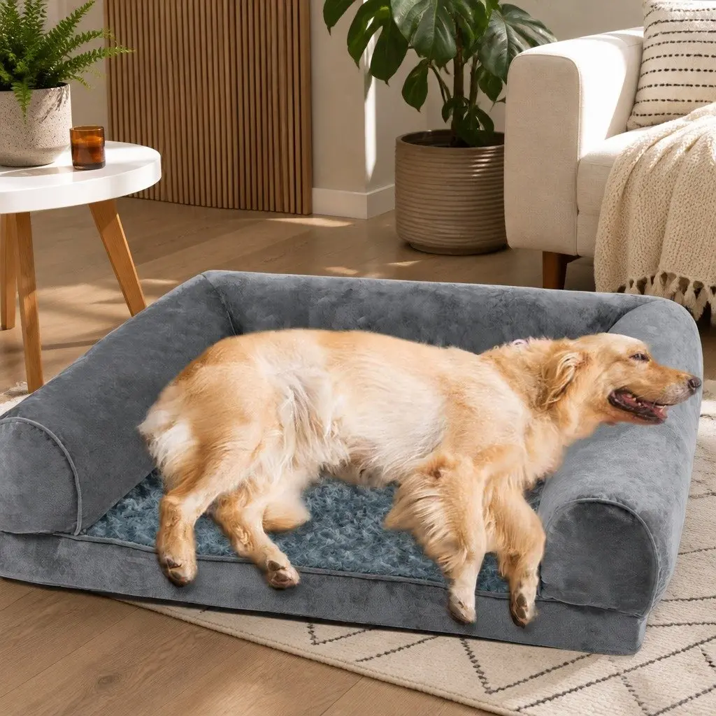 Orthopaedic Dog Bed Soft Warm Memory Foam Large Grey Sofa Lounger