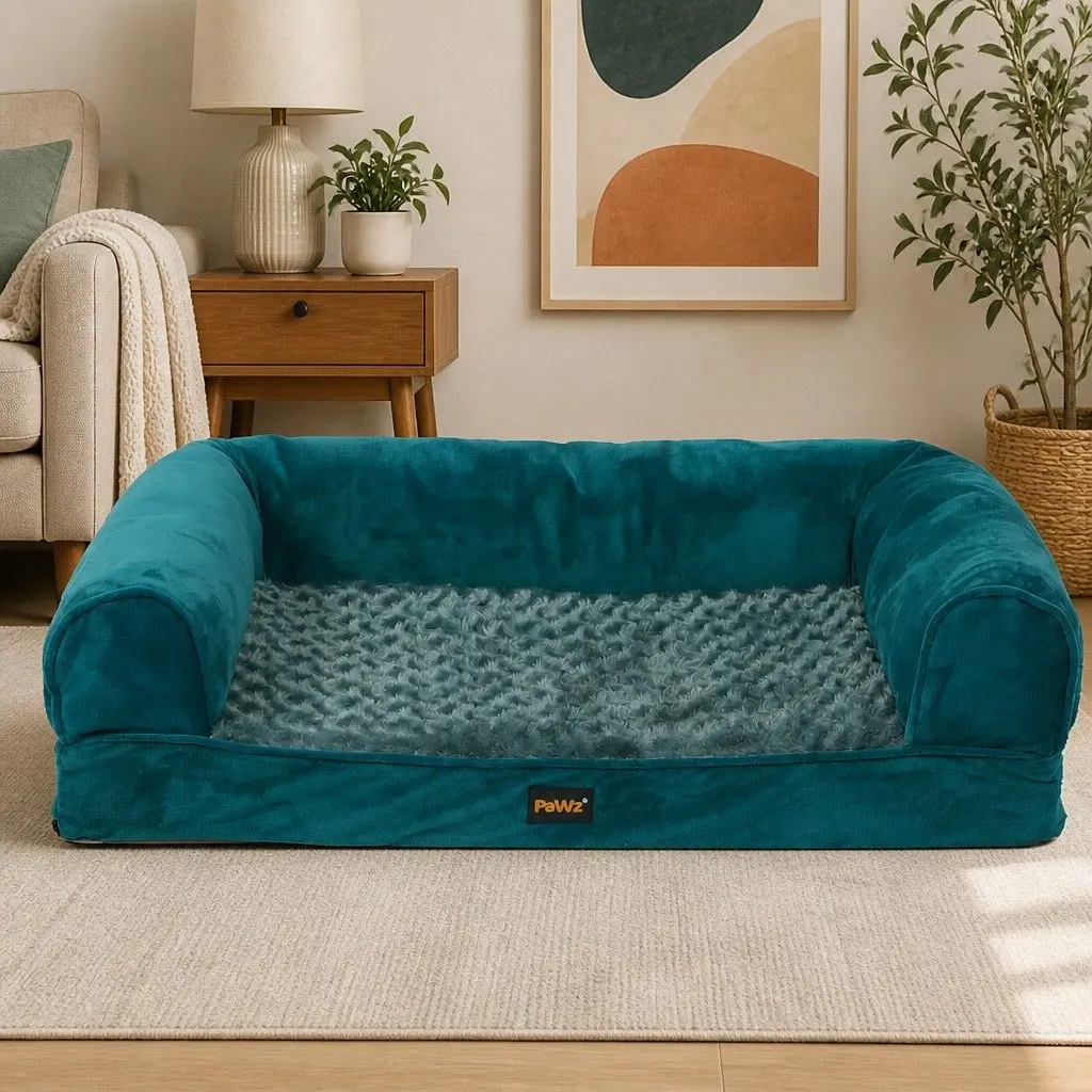 Pet Bed Orthopaedic Memory Foam Medium Soft Washable Blue Grey