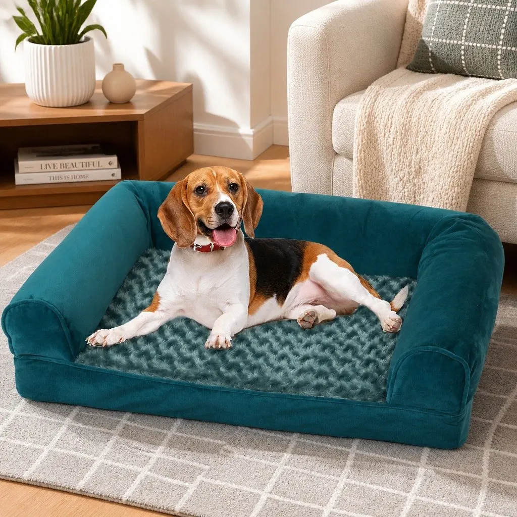 Pet Bed Orthopaedic Memory Foam Medium Soft Washable Blue Grey