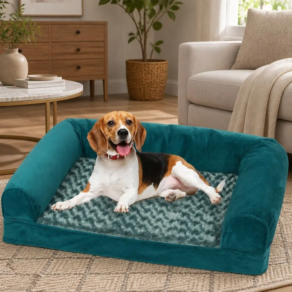Pet Bed Orthopaedic Memory Foam Medium Soft Washable Blue Grey