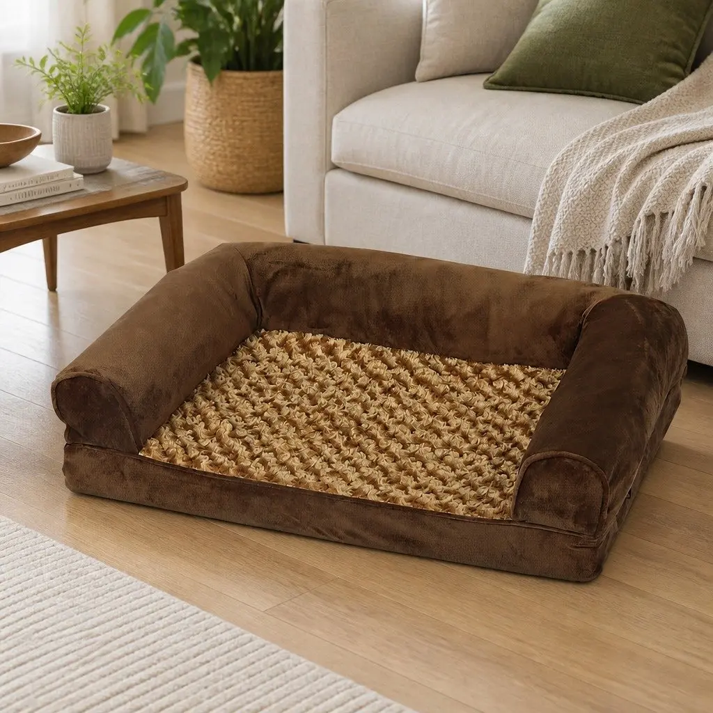Orthopedic Pet Bed Memory Foam Removable Washable Cover Brown 76cm x 51cm x 19cm