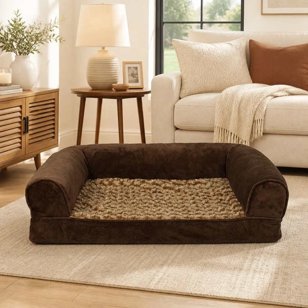 Orthopedic Pet Bed Memory Foam Removable Washable Cover Brown 76cm x 51cm x 19cm