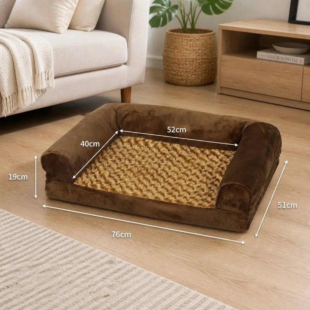 Orthopedic Pet Bed Memory Foam Removable Washable Cover Brown 76cm x 51cm x 19cm