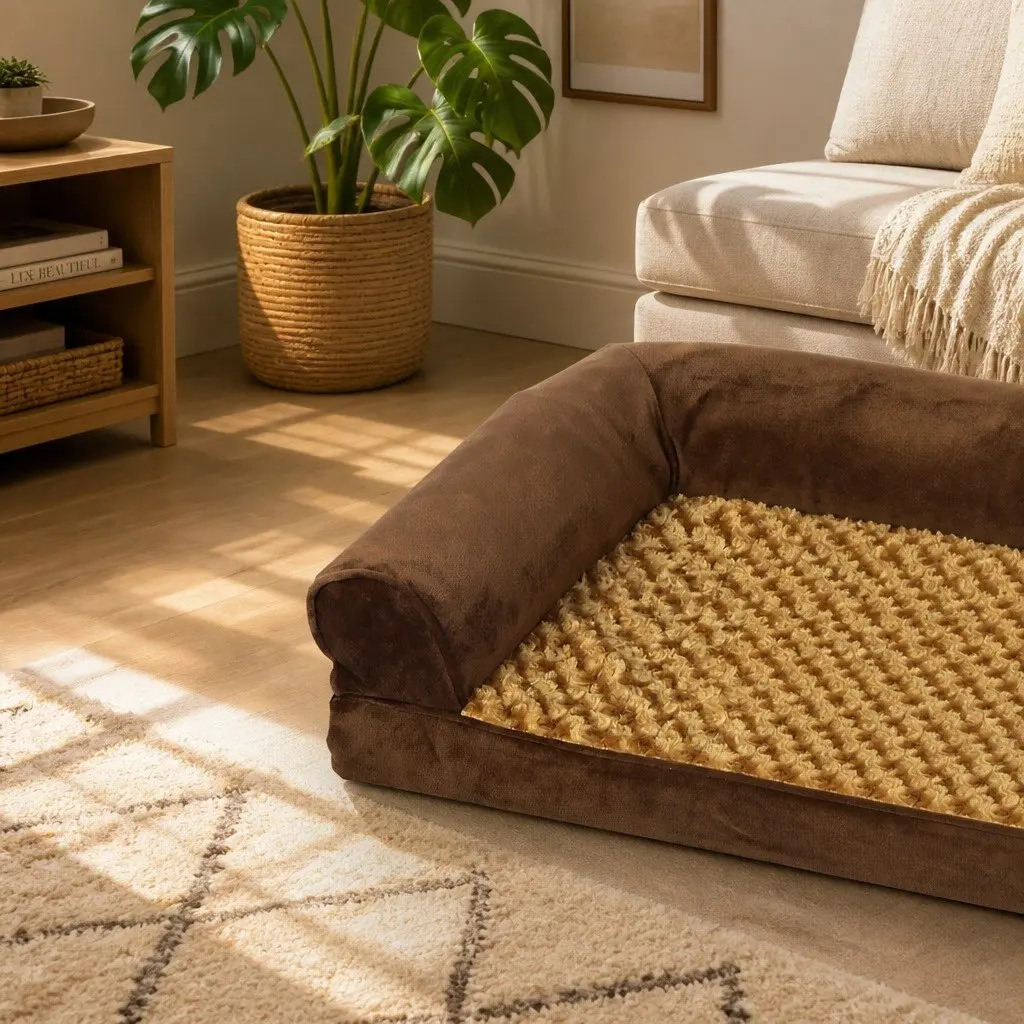 Orthopedic Pet Bed Memory Foam Removable Washable Cover Brown 76cm x 51cm x 19cm