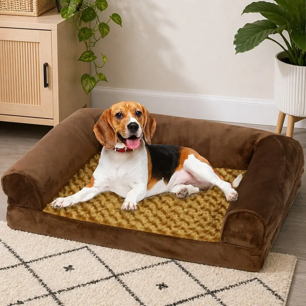 Orthopedic Pet Bed Memory Foam Removable Washable Cover Brown 76cm x 51cm x 19cm
