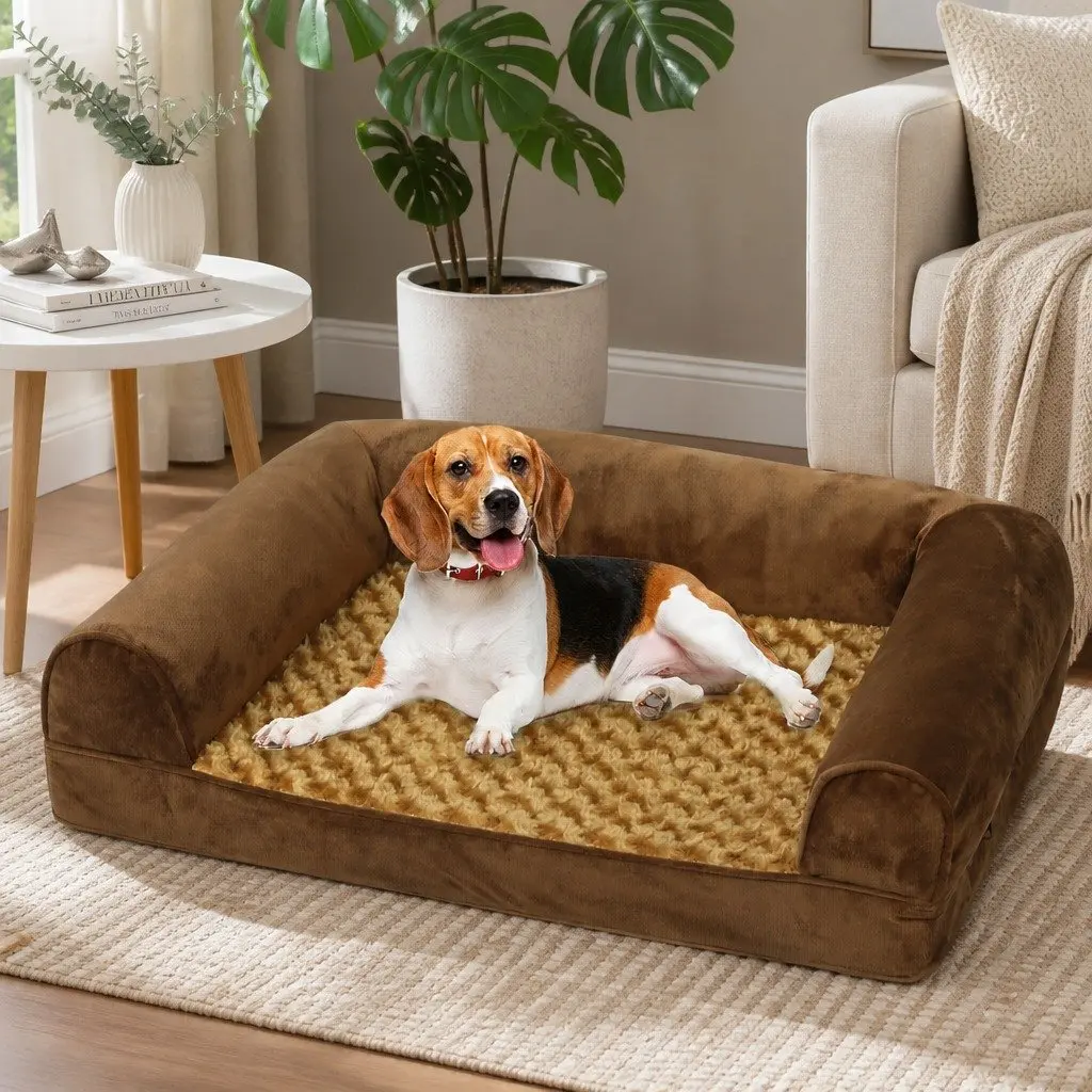 Orthopedic Pet Bed Memory Foam Removable Washable Cover Brown 76cm x 51cm x 19cm