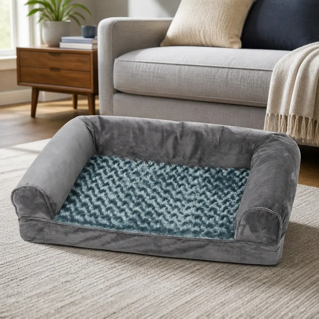 Pet Bed Sofa Orthopaedic Memory Foam Medium Washable Grey