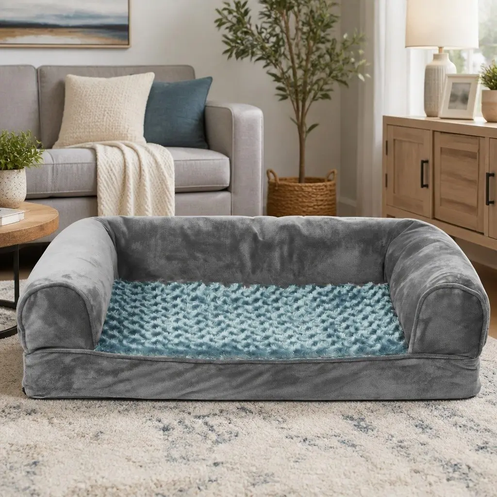 Pet Bed Sofa Orthopaedic Memory Foam Medium Washable Grey