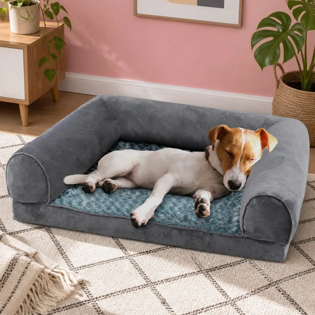 Pet Bed Sofa Orthopaedic Memory Foam Medium Washable Grey