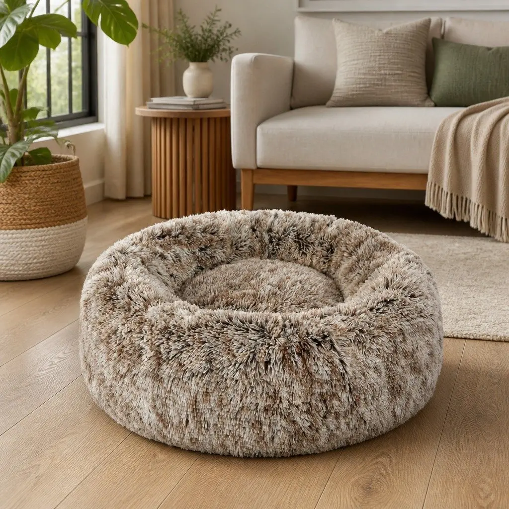 Pet Bed Donut Shaped Calming Large Plush Cushion