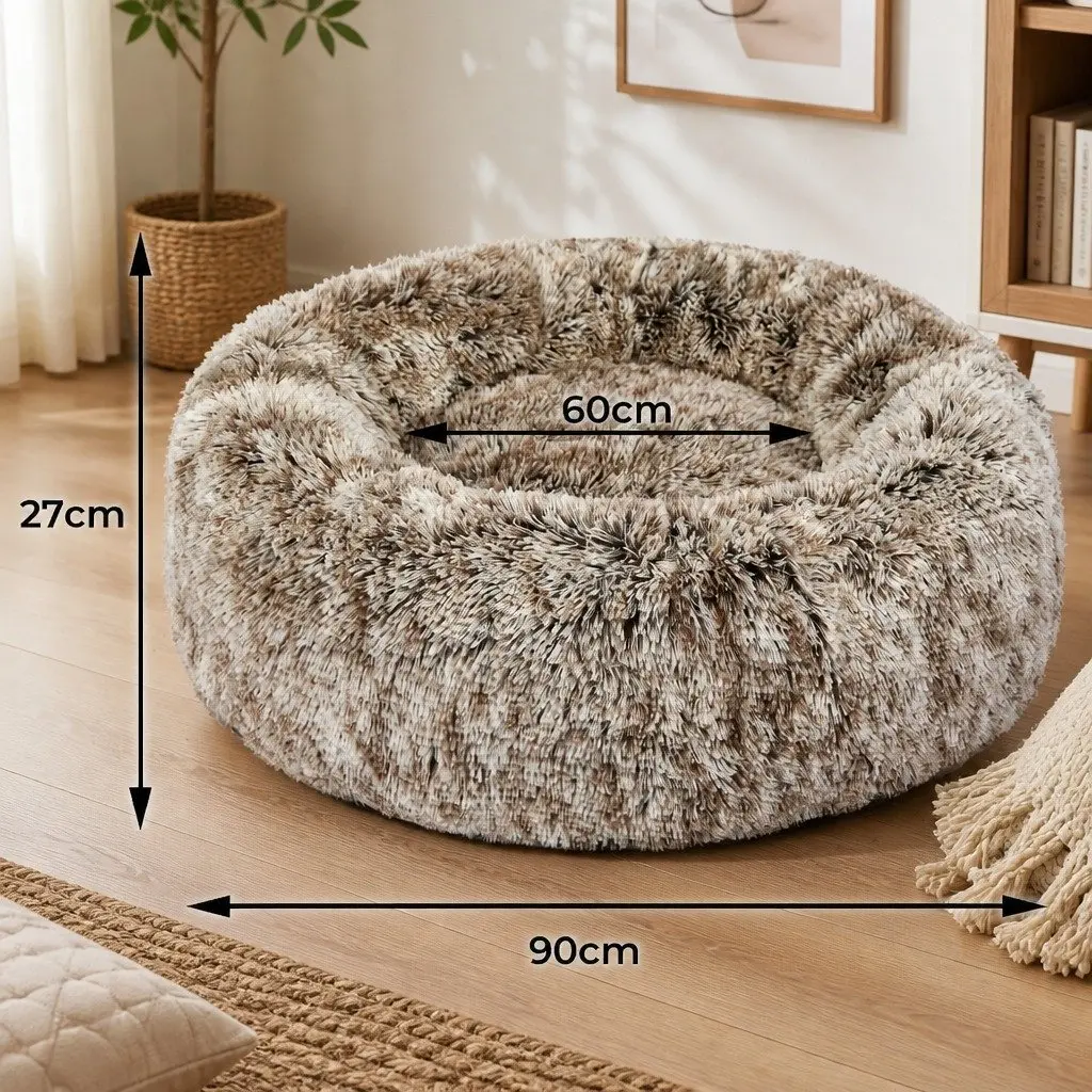 Pet Bed Donut Shaped Calming Large Plush Cushion