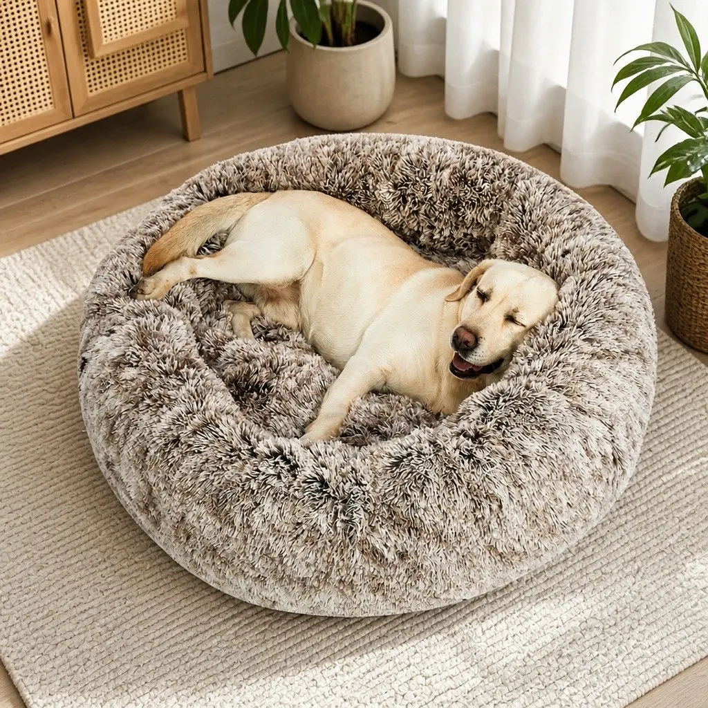 Pet Bed Donut Shaped Calming Large Plush Cushion