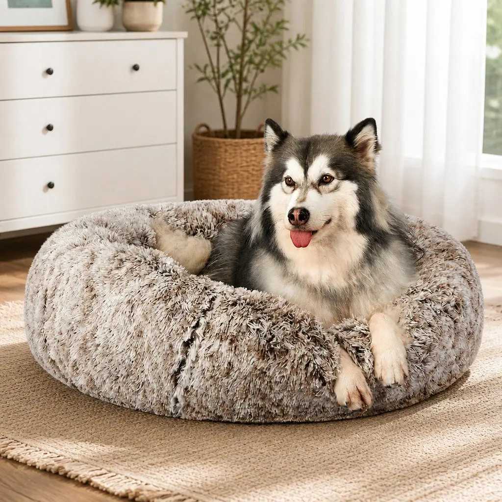 Pet Bed Donut Shaped Calming Large Plush Cushion