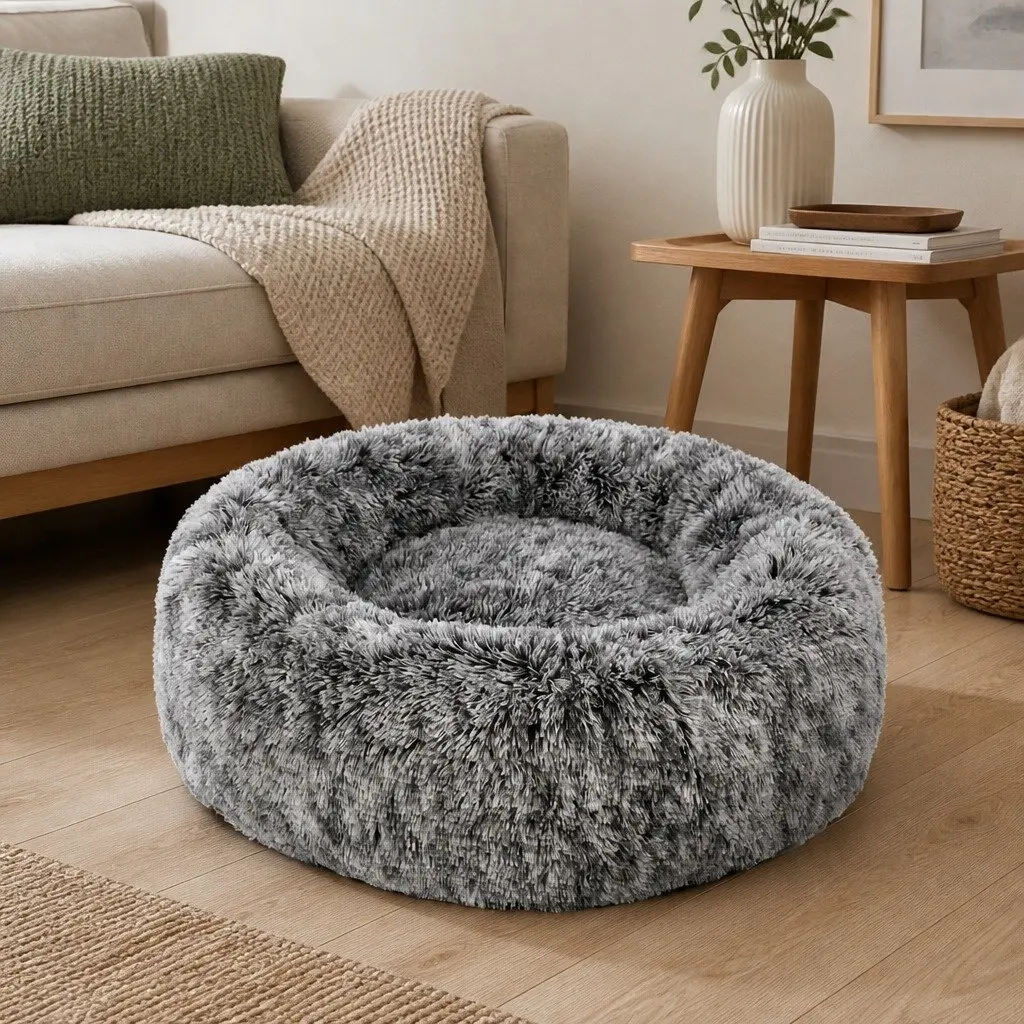 Pet Bed Donut Nest Calming Large Plush Cushion Non-slip Bottom 110cm x 90cm x 25cm