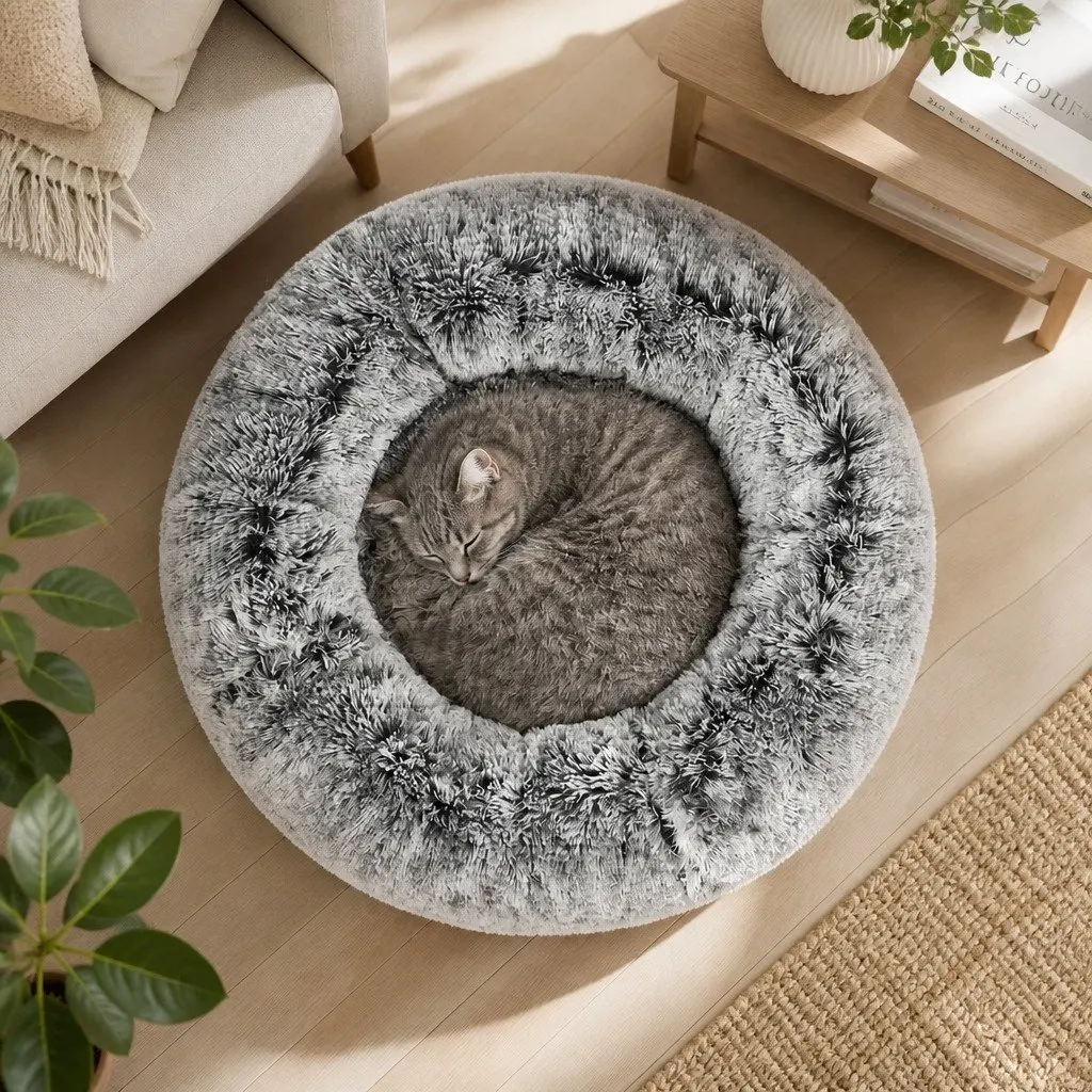 Pet Bed Donut Nest Calming Large Plush Cushion Non-slip Bottom 110cm x 90cm x 25cm