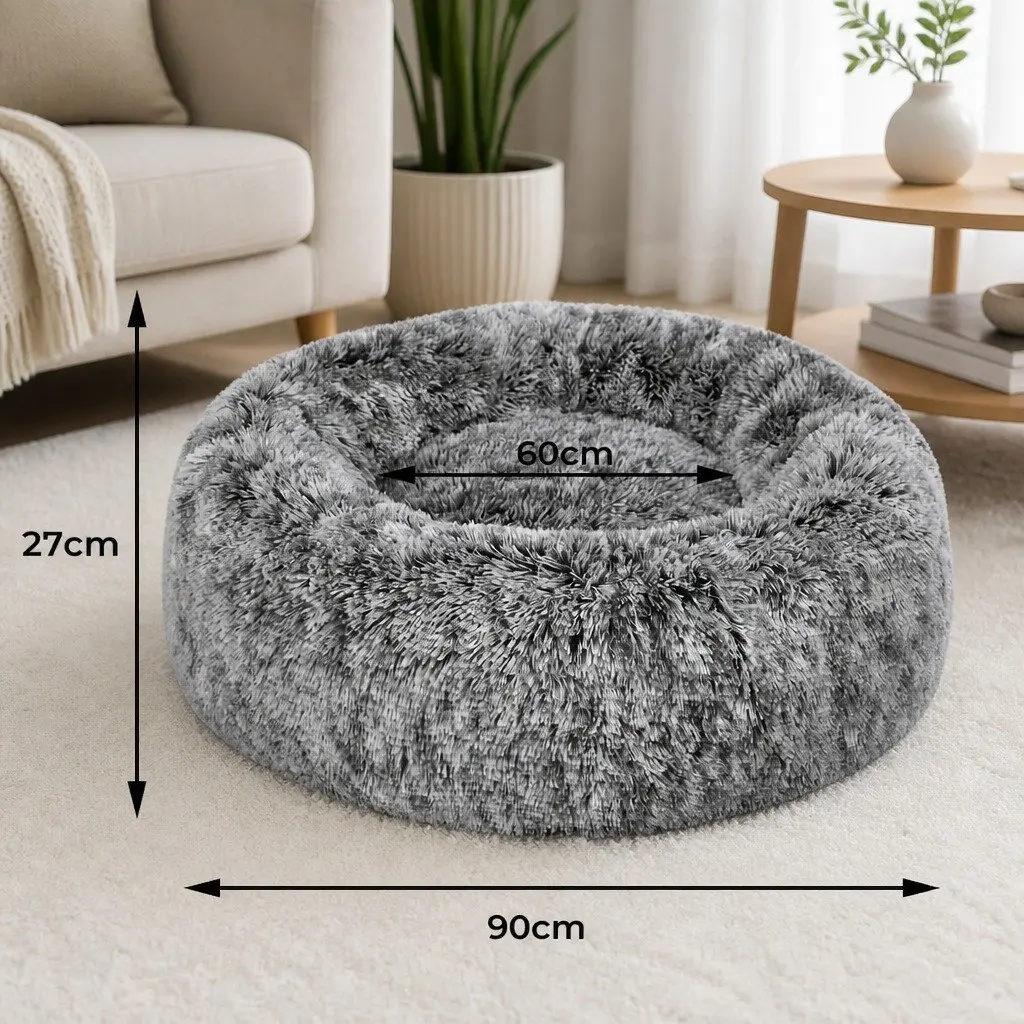 Pet Bed Donut Nest Calming Large Plush Cushion Non-slip Bottom 110cm x 90cm x 25cm