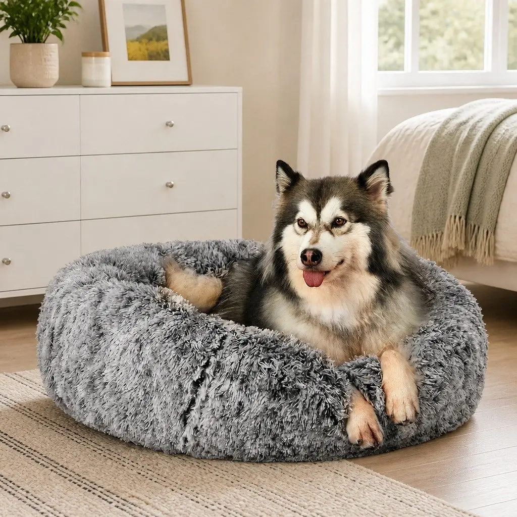 Pet Bed Donut Nest Calming Large Plush Cushion Non-slip Bottom 110cm x 90cm x 25cm