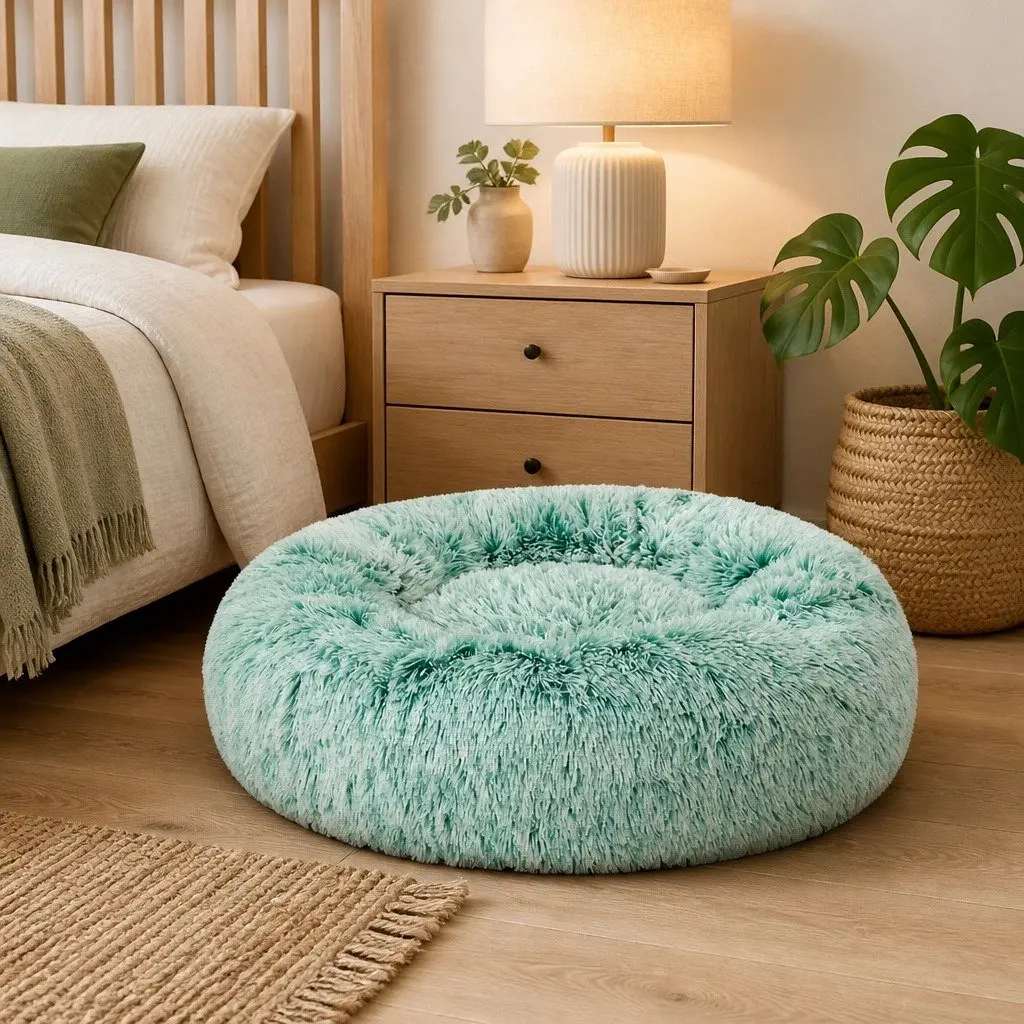 Dog Calming Bed Cover Large Teal Removable Replacement Pet Nest Donut Shape