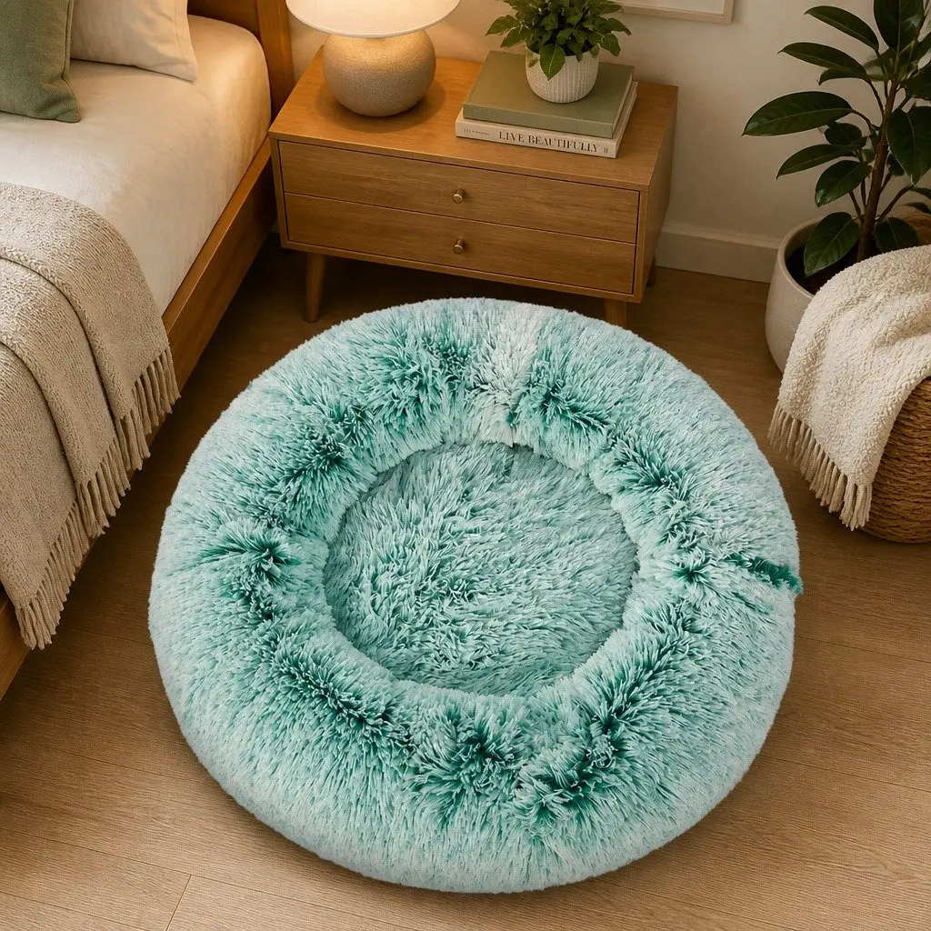 Dog Calming Bed Cover Large Teal Removable Replacement Pet Nest Donut Shape